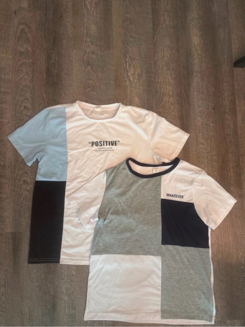 NWOT SHEIN White, Light Blue, Gray & Black Colorblock Short Sleeve Tee